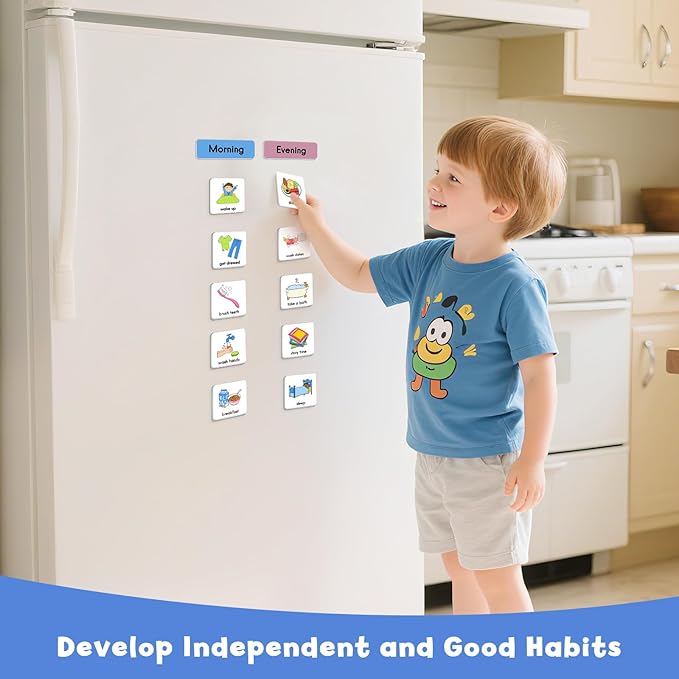 Magnetic Visual Schedule for Kids, Kids Chore Chart Cards for Morning & Bedtime, Daily Routine Chart Autism ADHD Tools for Kids,96 Magnets and Board