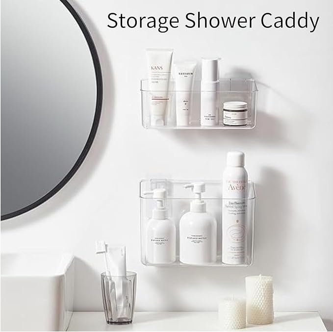 vacane 2 Pack Plastic Adhesive Mount Over Cabinet Door Organizer, Wall Organization Container Makeup Organizer Hanging Basket Bins for Kitchen, Pantry, Craft Room, Office, Space Saving Holder