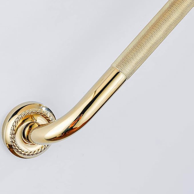 Textured Shower Grab Bar, 16-Inch Bathroom Support Rails, Stylish Safety Armrest Hand Rail, Polished Brass/Gold Finish, Good for Senior, Kids, Elderly