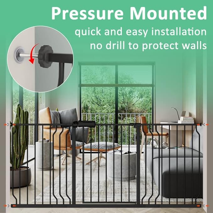 ALLAIBB Extra Wide Pressure Mounted Baby Gate Walk Through Child Kids Safety Toddler Tension White Long Large Pet Dog Gates with Extension for doorways Kitchen (66.93-71.65"/170-182cm, Black)