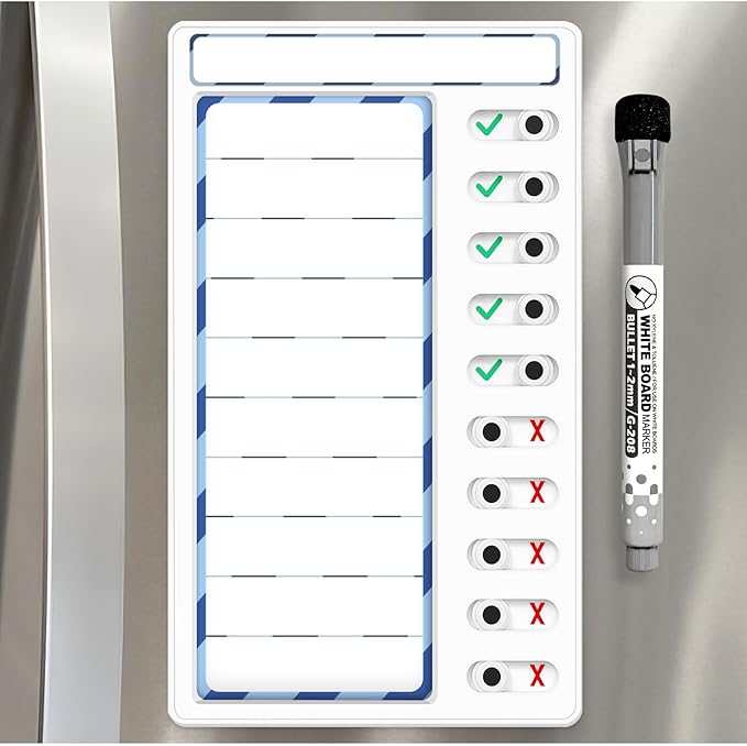 Chore Chart for Kids Dry Erase Board for Fridge, Magnetic Visual Schedule, ADHD Tools,to Do List Routine Chart Sliding Checklist