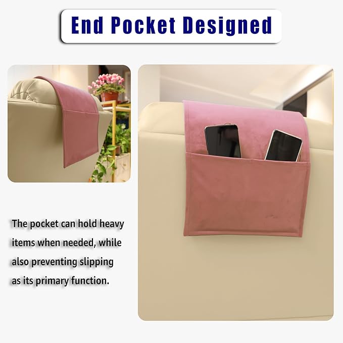 Velvet Recliner Head Pillow with Non-Slip Base - Adjustable Neck Support for Pain Relief in Home, Office and Travel (Pink)