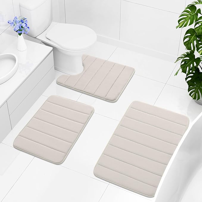 Buganda Memory Foam Bath Mat, 47" x 20", Ultra Soft and Non-Slip Bathroom Rugs, Water Absorbent and Machine Washable Bath Rug Runner for Bathroom, Shower, and Tub, Cream