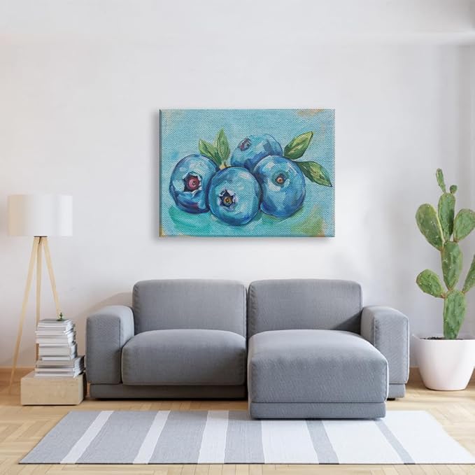 Elivita Fresh Blueberry Design 1 Horizontal Canvas Art Print Home Decor Pictures Poster for Bedroom Living Room Bathroom Office With Framed