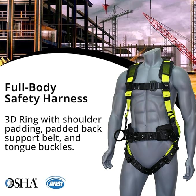 AFP Demon Comfortable Fall Protection Harness Kit – OSHA/ANSI PPE Full Body Safety Harness for Construction Work