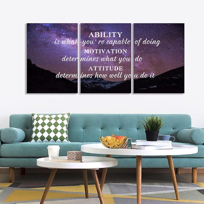 Unbruvo Motivational Wall Art Canvas Inspirational Wall Art Office Decor 3 Pieces Positive Quotes Landscape Painting Pictures Print Artwork Home Decor for Living Room Bedroom(72" Wx36 H)