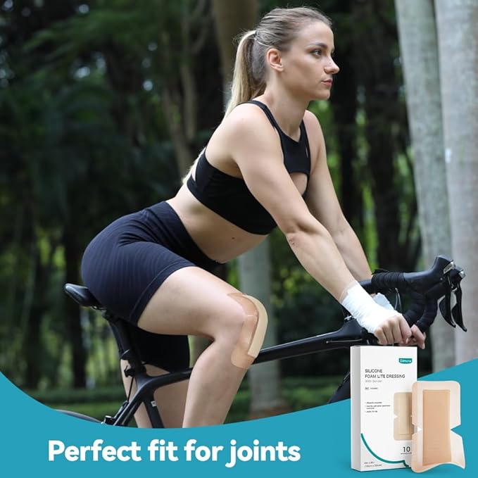 Dimora Silicone Foam Dressing with Border 4"X8" (10 Pack), Adhesive Large Bandages for Wound for Post Elbow Shoulder Knee Surgery Care