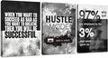 Motivational Office Wall Decor, Inspirational Canvas Wall Art, 3 Pieces Hustle Posters Prints Entrepreneur Success Quote Wall Decor for Lobby Meeting Room Hallway Living Room(48”Wx24”H)