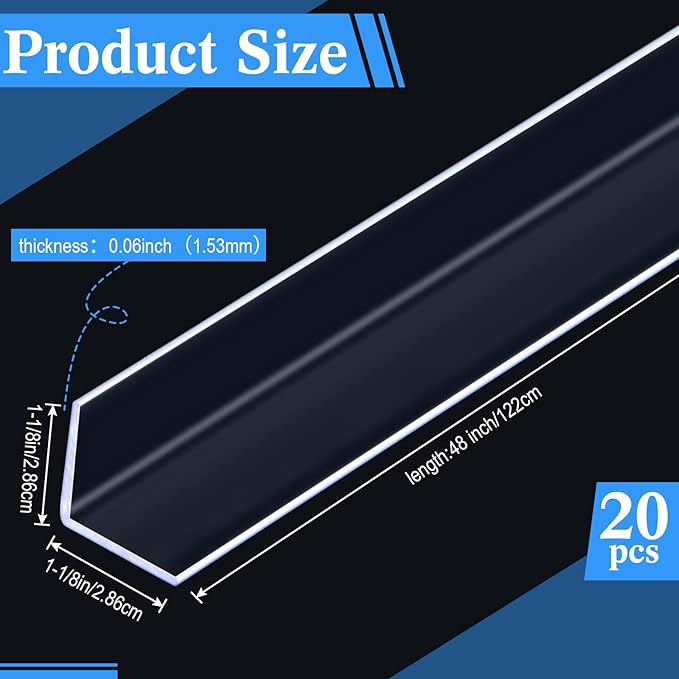 Sasylvia 20 Pcs Wall Corner Protector Guards, Vinyl 1-1/8 x 48 Inches Corner Trim Molding, Avoid Scratching Scuffs, Ease Install and Cleaning for Door Countertop Furniture Cabinet Protection, Clear