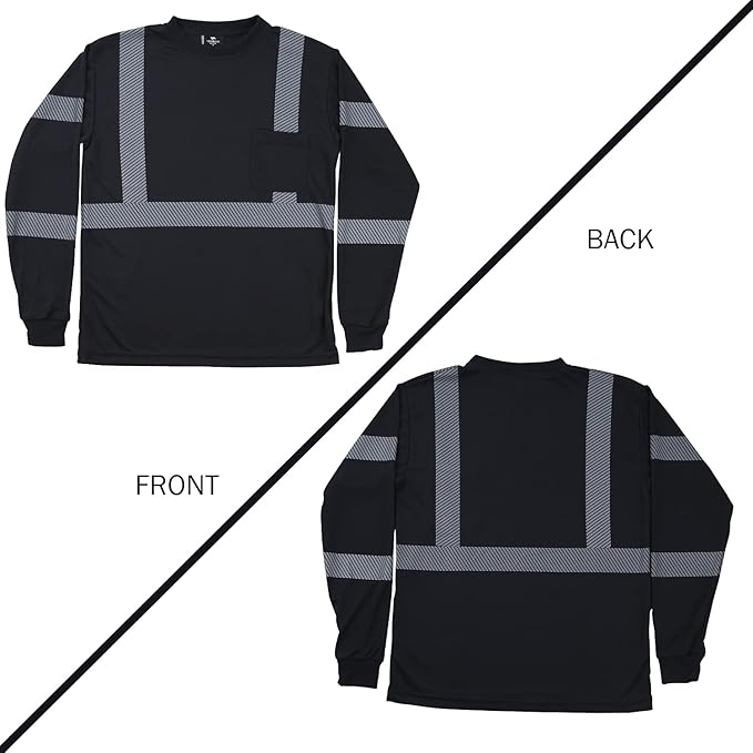 VENDACE 3pcs Safety T Shirts Reflective High Visibility Hi Vis Long Sleeve Construction Work Shirts for Men Class 3