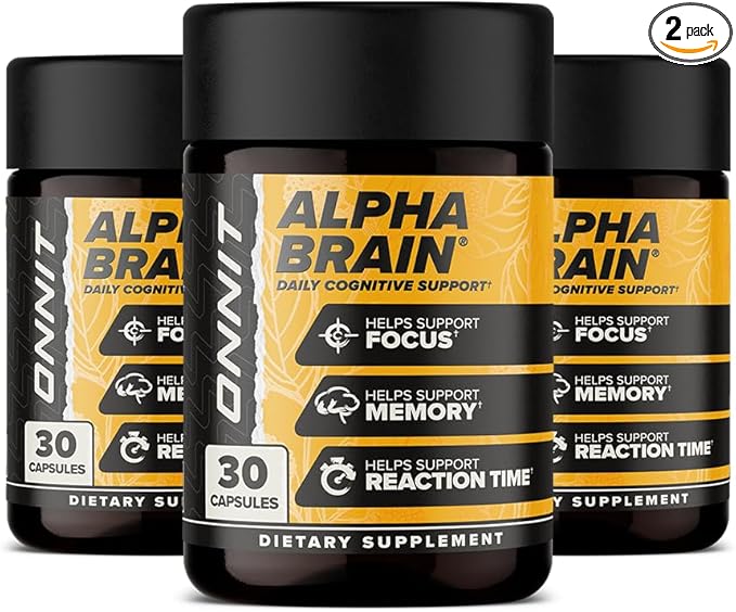ONNIT Alpha Brain Nootropic Capsules for Men & Women, IGEN Non-GMO Tested Memory, Focus & Mental Clarity, with L-Theanine and Vitamin B6, 30 Count Each, Pack of 3 (90 Capsules)