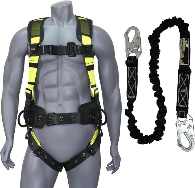 AFP Demon Comfortable Fall Protection Harness Kit – OSHA/ANSI PPE Full Body Safety Harness for Construction Work