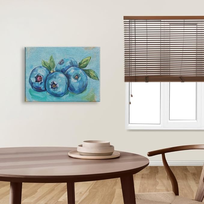 Elivita Fresh Blueberry Design 1 Horizontal Canvas Art Print Home Decor Pictures Poster for Bedroom Living Room Bathroom Office With Framed