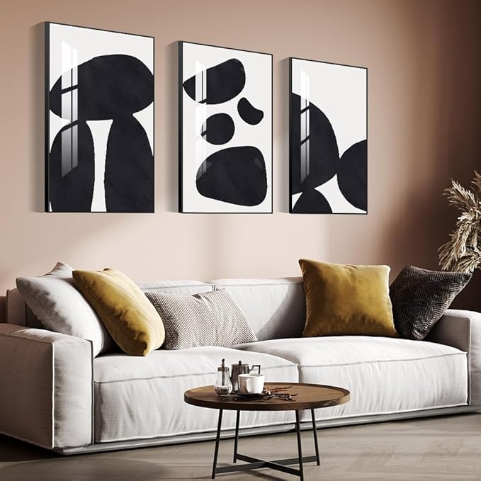 Abstract Wall Art Prints, Framed Wall Art for Living Room, Bedroom, Dining Room, Nursery, Office, Kitchen, Bathroom (Black, 24"X 32" X 3 panel)