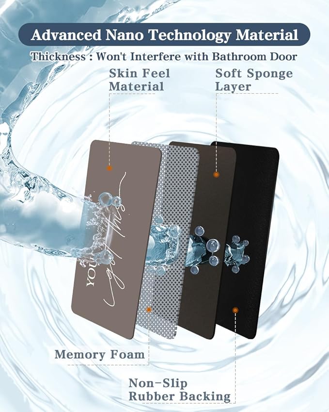 Bath Mat, Bathroom Mat Rugs Super Absorbent Shower Mats Non Slip Quick Dry Thin Rubber Mats for Bathroom Floor Fit Under Door, Shower Rug for Bathtub, Shower, Beige