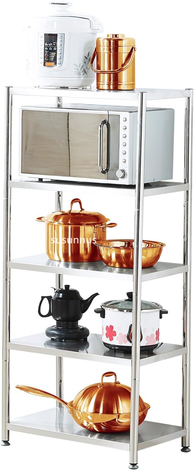 Susunnus Stainless Steel Shelves Heavy Duty Shelving Metal Shelving Units and Storage Kitchen Industrial Storage Rack (24.8in*15.8in-5T)