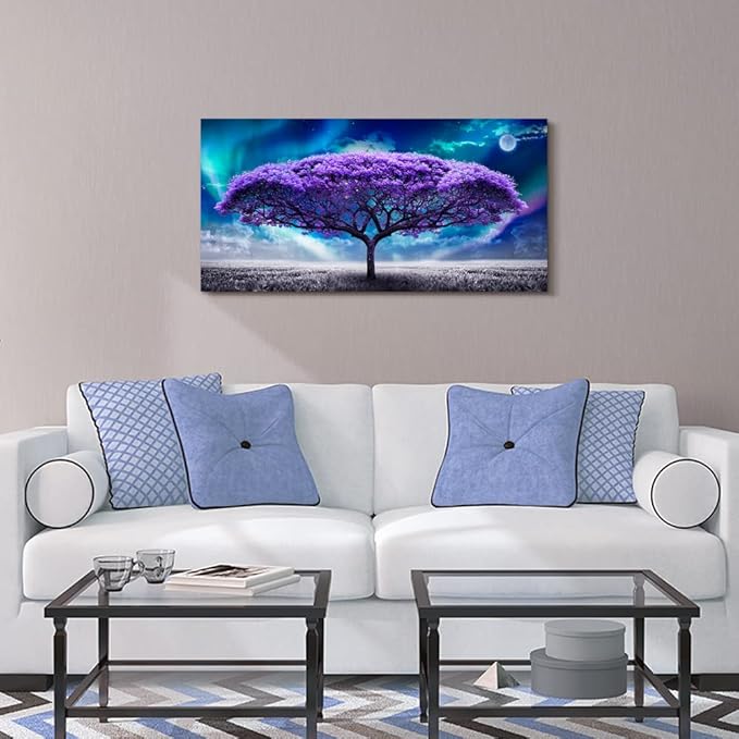 Lapremoly Canvas Wall Art For Living Room Large Size Farmhouse Decor Bedroom Purple Tree Abstract Scenery Pictures Artwork Prints Office Painting Dormitory Modern Home Decorations, 24x48inches