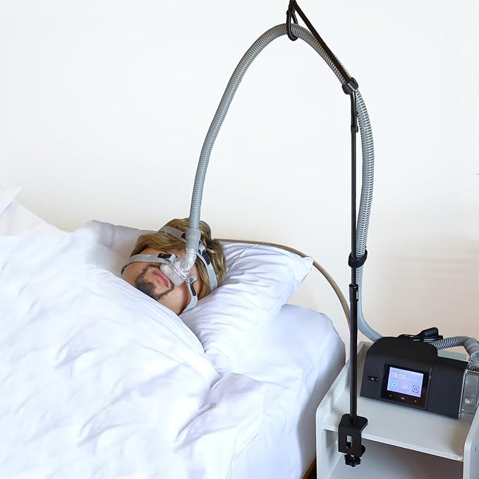 LONYEON CPAP Hose Holder - Prevent Leakage and Tangle with Height Adjustable, Removable and Rotatable - Hose Hanger Hook Organizer CPAP Accessories Supplies for Sleep, with C Clamp Base, Black