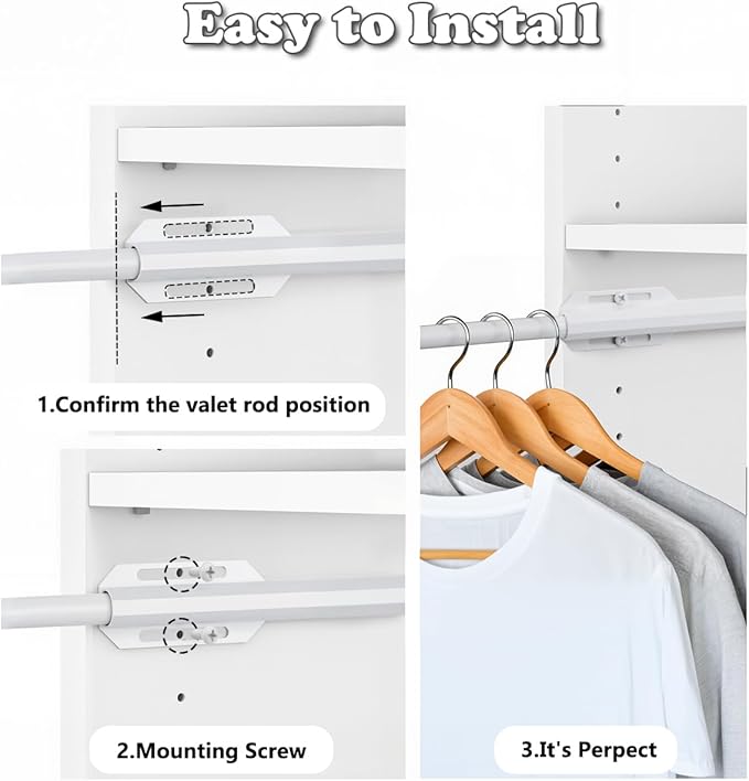 12" Valet Rod for Closet Pull Out, Adjustable extending closet rod, Standard Retractable closet rod organization rack, Valet Clothing Hanger Rods Extender for Wardrobe Laundry Bathroom (Pearl White)