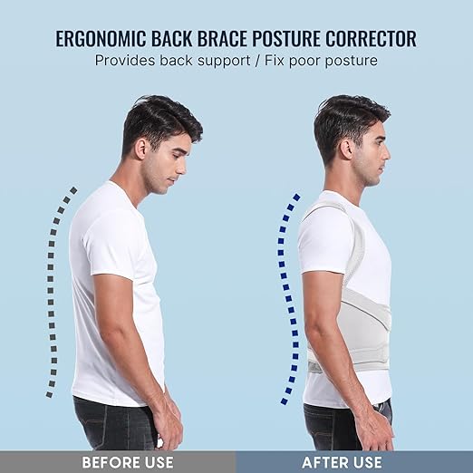 Posture Corrector for Women and Men, Adjustable Back Brace with Full Back Support, Shoulder Straightener for Spine Alignment, Kyphosis, Hunchback, Scoliosis, Lumbar, Spine, Grey (Large)