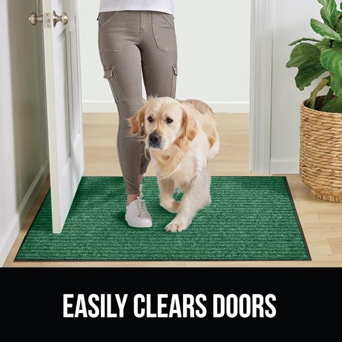 GORILLA GRIP Waterproof Traffic Guard Door Mat, 60x36, Heavy Duty Entryway Mats, Strong Rubber Back Commercial Utility Rugs for Office Hallway, Garage Floor and Home, Low Profile Carpet Runner, Green