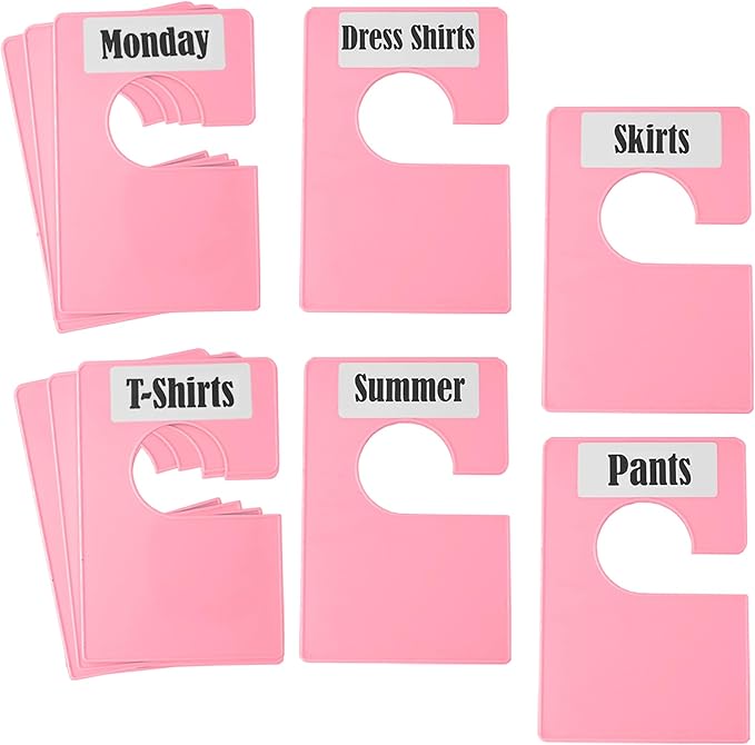 10 Pack White Clothing Rack Size Dividers Plus 45 Labels (1 Inch) and 18 Large Blank Labels, Large Rectangular Clothing Closet Dividers (Pink)