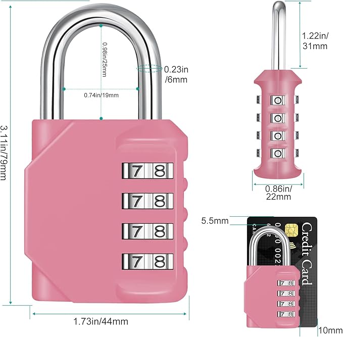 ZHEGE Combination Lock, 4 Digit Combination Padlock Outdoor, School Lock, Gym Locks (Pink)
