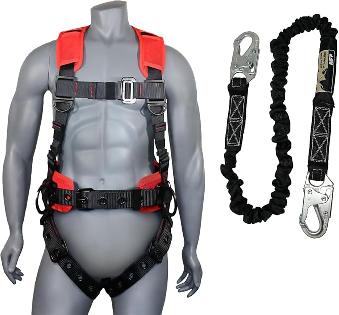 AFP Demon Comfortable Fall Protection Harness Kit – OSHA/ANSI PPE Full Body Safety Harness for Construction Work