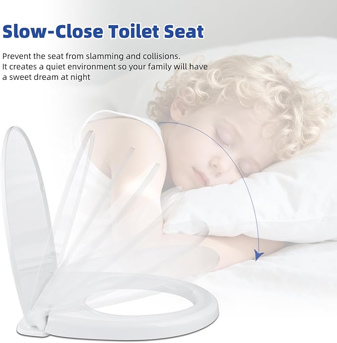 SS124 Toilet Seat Replacement Compatible with TOTO, Elongated Soft Close Toilet Seat for SS124, Transitional Slow-close & Heavy Duty, with Universal Toilet Bolts and Nuts, Cotton White