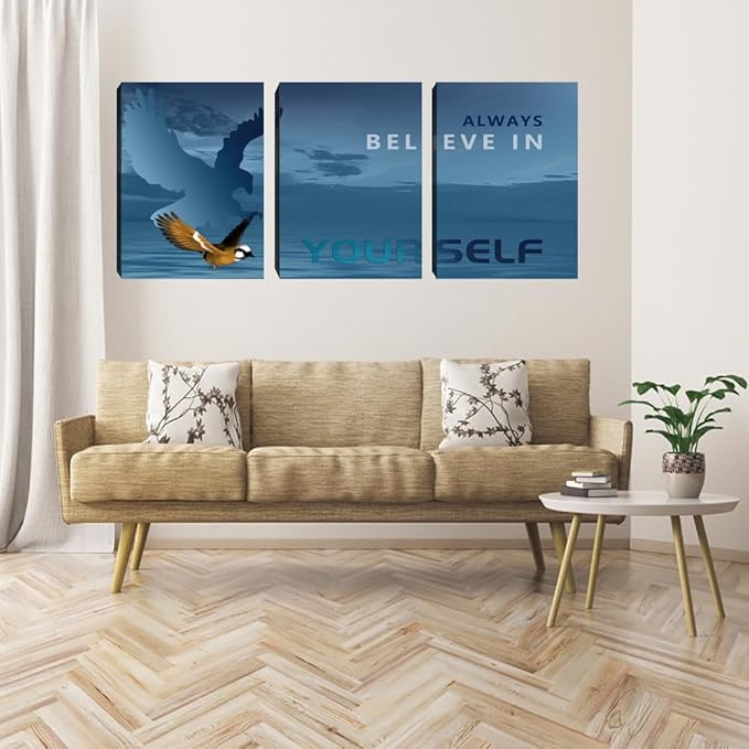 3 Pieces Modern Entrepreneur Quotes Posters Prints Motivational Office Canvas Wall Art Moitvational Wall Art Eagle Picture Motivation Blue Decoration for Living Room Bedroom(60''Wx28''H)