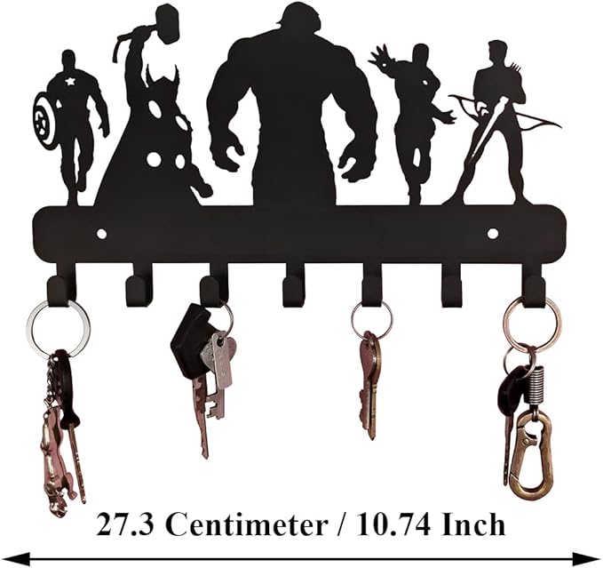 Superheros Wall Mounted Metal Key Holder, Key Organizer, Metal Key hook, 10.6 X 7.5 X 1 INCH