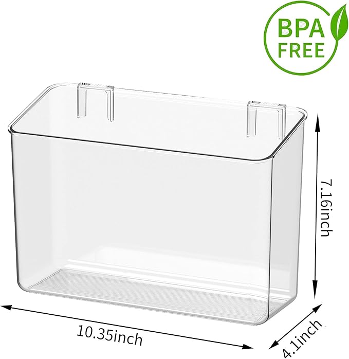 vacane 2 Pack Plastic Adhesive Mount Over Cabinet Door Organizer, Wall Organization Container Makeup Organizer Hanging Basket Bins for Kitchen, Pantry, Craft Room, Office, Space Saving Holder