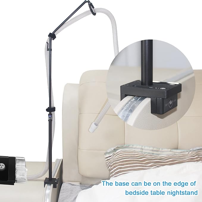 LONYEON CPAP Hose Holder - Height Adjustable Hose Lift, Removable and Foldable - Hose Support Hanger Provide 2 Clamping Sides Prevents Avoid Tangling, Blockage and Leakage, Black