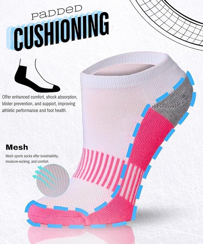 Tipi Toe Women’s 6-Pack Athletic Cushioned Running Ankle Socks – Soft, Breathable Fabric with Arch Support for Comfort