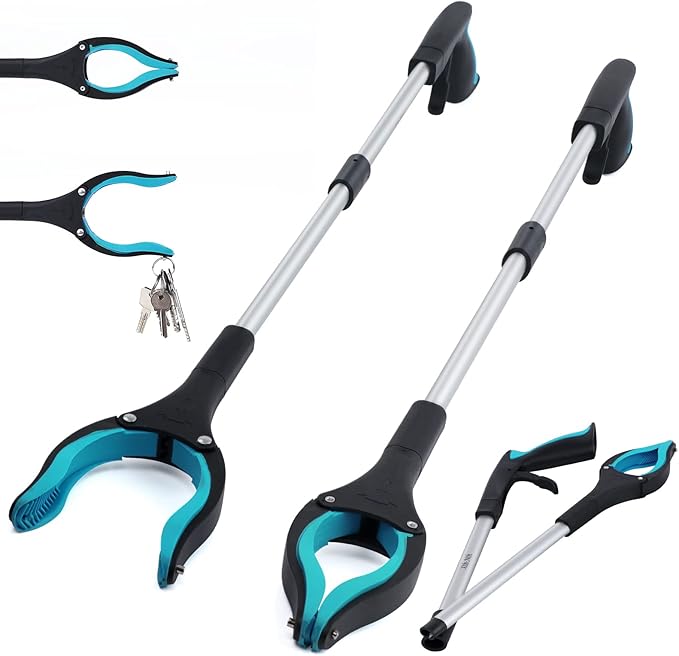 Grabber Reacher Tool 2-Pack, 32" Folding Reacher Grabber Pickup Tool with Magnets, Lightweight Grabbers for Seniors, Trash Grabber Tool with 90°Rotating Head