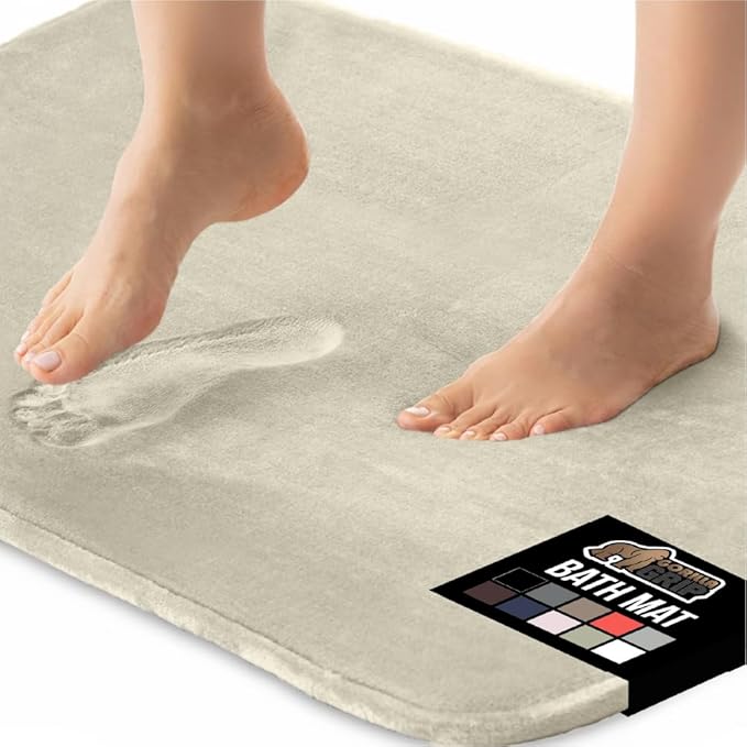 GORILLA GRIP Memory Foam Bath Rugs, Soft Absorbent Velvet Bathroom Mats, Durable Dots on Underside, Machine Washable Bathmat, Carpet Rug Room Decor for Shower Floor, 24x17 Mat, Champagne