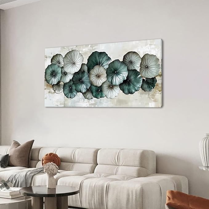 Abstract Cyan Floral Flower Wall Art for Living Room Office Contemporary Art Deco White Painting Prints Modern Canvas Artwork Over The Couch Bedroom Decor Large