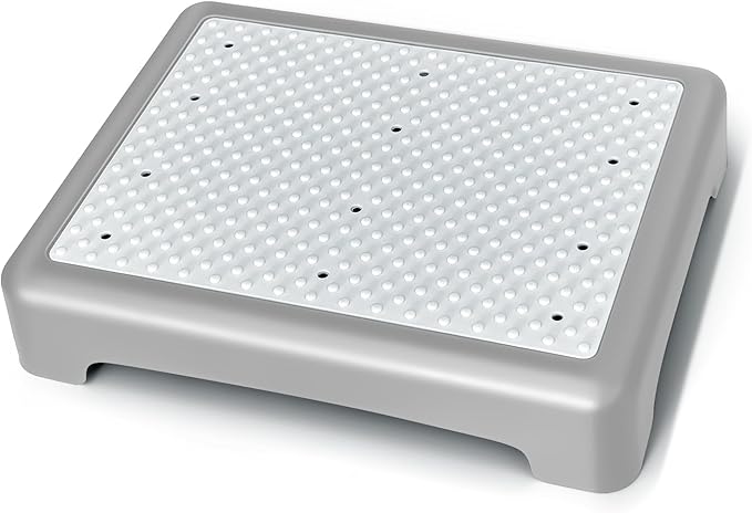 GWNF3.35'' Short Step Stool – 600lb Capacity Ultra-Sturdy Structure & Lightweight Step Stools for Seniors, Kids & Adults | Non-Slip Wide Platform | Mobility Step Stool for Indoor & Outdoor（Grey-White）