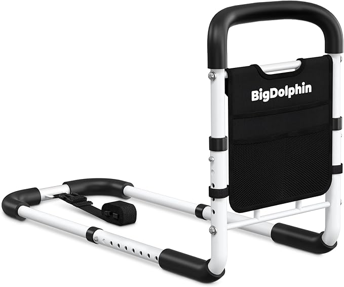 Bed Rails for Elderly Adults - ASTM Approved Adjustable Bed Cane with Non-Slip Ergonomic Handle & Storage Pocket, Bed Railings for Seniors Hold up to 350 LBS, Tool-Free