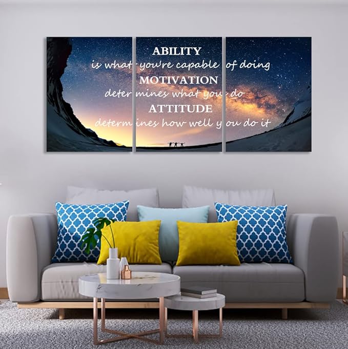 Unbruvo Motivational Inspirational Canvas Wall Art, 3 Pieces Positive Quotes Office Decor, Ability Motivation Attitude Artwork for Living Room Bedroom Workplace(48" Wx24 H)