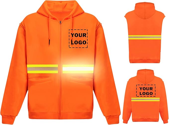 YOWESHOP High Visibility Reflective Safety Hoodie Jacket With Removable Sleeves Hi Vis Outdoor Protective Workwear Unisex