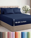 Extra Deep Queen Sheet Set - 6 Piece Breathable & Cooling Sheets - Hotel Luxury Bed Sheets Set - Easy & Secure Fit - Soft, Wrinkle Free & Comfy Sheets Set - Navy Blue Sheet Set with Extra Deep Pockets