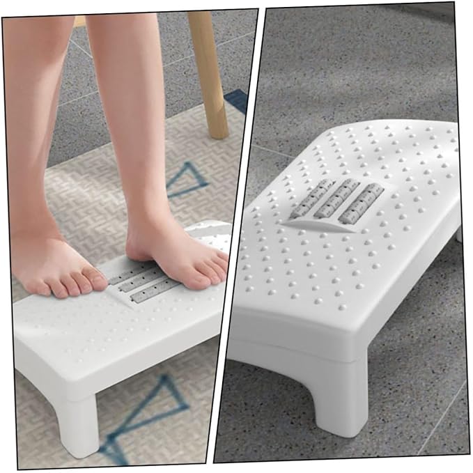 Household Footstool with Massage Rollers Ergonomic Foot Rest Stool for Office and Entryway Stress-Relief Foot Support Step in White