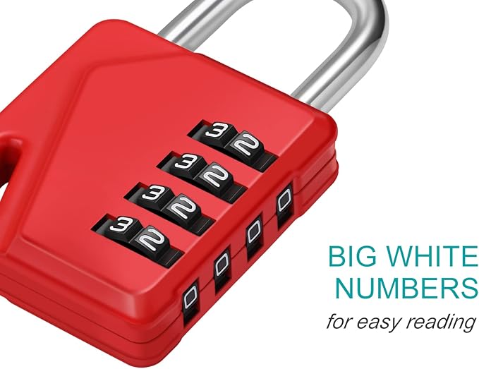 ZHEGE Small Locker Lock Gym, 4 Digit Combo Lock with DIY Name Tag, White Number Padlock for School, Toolbox, Cabinet, Fence, Shed, Easy to Read (Red, 1 Pack)