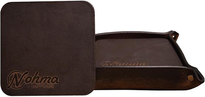 Valet Tray – Full-Grain Leather Catchall Organizer for Keys, Phone & Wallet – Rustic Nightstand & Desk Tray with Raised Sides – Handmade in USA (Vintage Brown, Small Square/Coaster Set)
