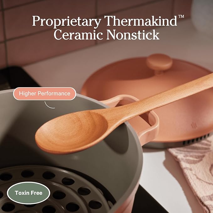 Our Place Mini Perfect Pot | 2.5 Qt Ceramic Pot with Lid & Spatula | Patented 8-in-1, PFAS-Free Nonstick, Non-Toxic Cookware | Induction & Oven-Safe up to 450°F | Blue Salt