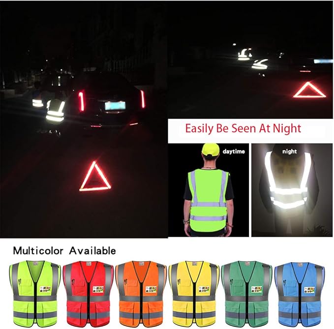 zojo High Visibility Safety Vests With Pockets, Pack of 10,Wholesale Reflective Vest for Outdoor Works, Cycling, Jogging, Walking,Sports - Fits for Men and Women (2XL-Mix Yellow & Blue)