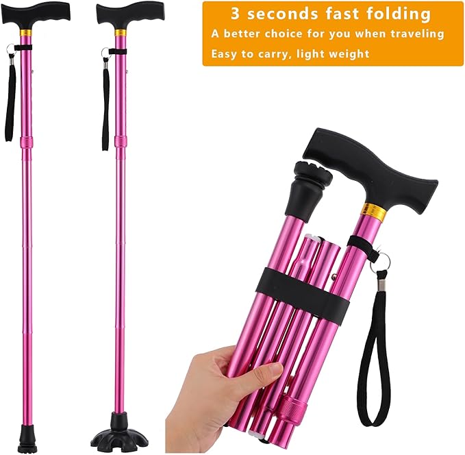 Walking Cane LIXIANG Cane for Man/Woman | Mobility & Daily Living Aids | 5-Level Height Adjustable Walking Stick | Comfortable Plastic T-Handle Portable Walking Stick Folding Cane