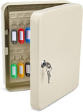 Flexzion Key Box Wall Mount with Code, Key Cabinet with 60 Key Holder Organizer Locker Case, Colored Key Tags & Hooks Wall Mounted Lock Box for Keys Storage, Homes, Property, Hotels, Business (Gray)