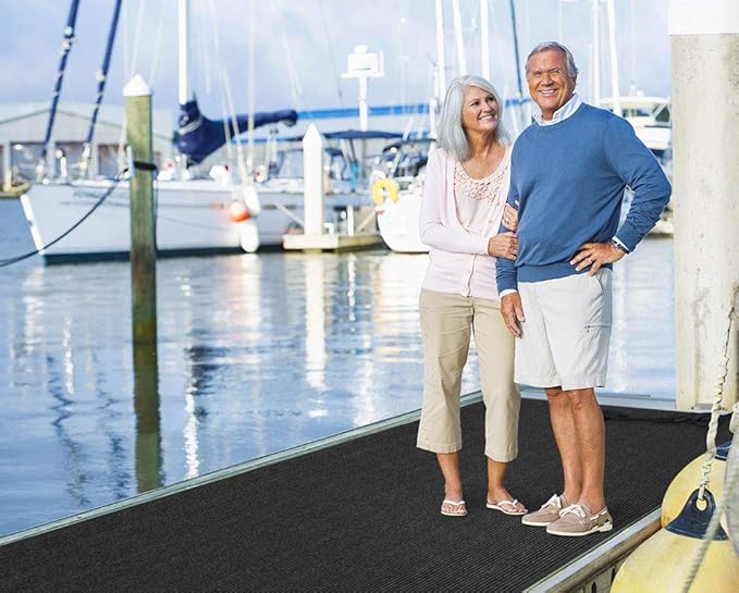 House, Home and More Indoor Outdoor Double-Ribbed Carpet Runner with Skid-Resistant Rubber Backing - Smokey Black - 3 Feet x 20 Feet